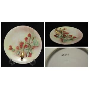 Vintage Hand Painted Snack Berries Plate Gold Trim Handle Strawberry Motif Signe